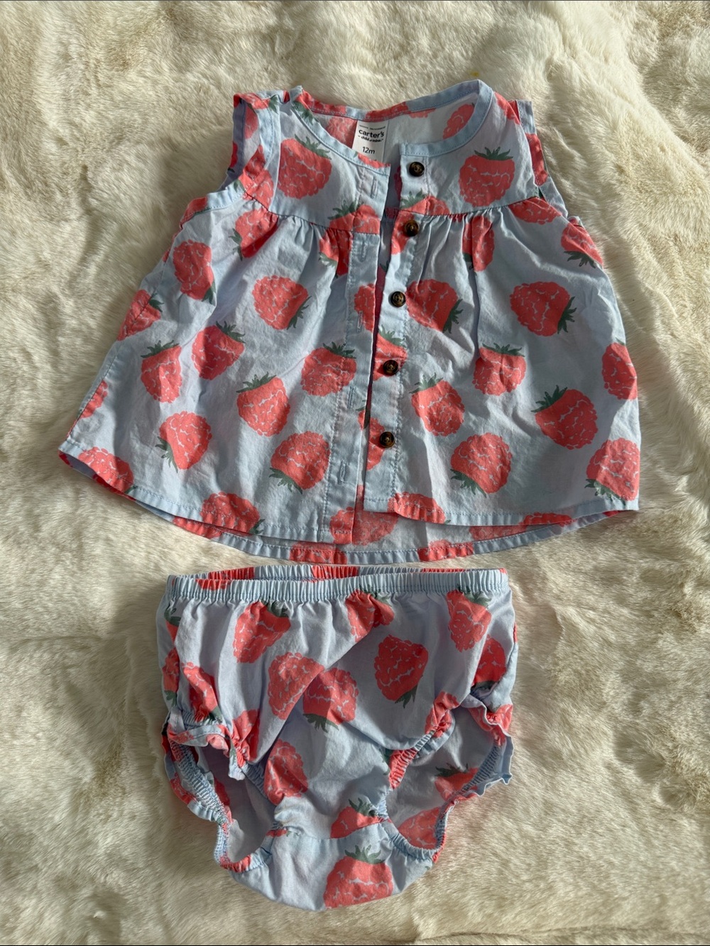 Carter's Light Blue Top & Bloomers with Pink Strawberry Print